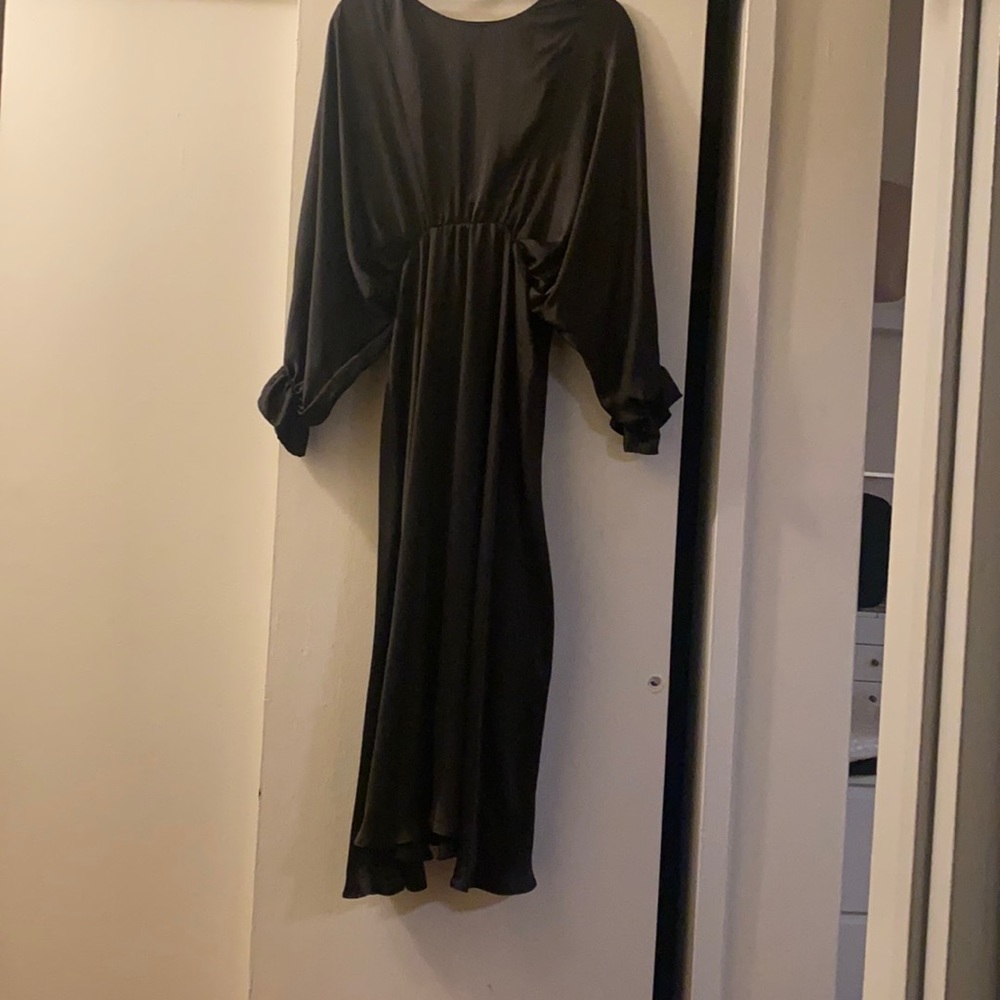 Black satin midi dress